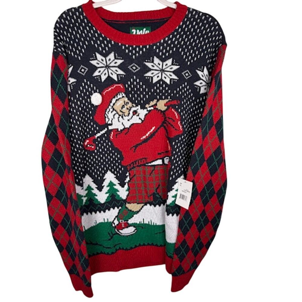 Ugly Christmas Sweater Santa Golf Knit Holiday Jumper The Ugly Sweater Co XL NWT